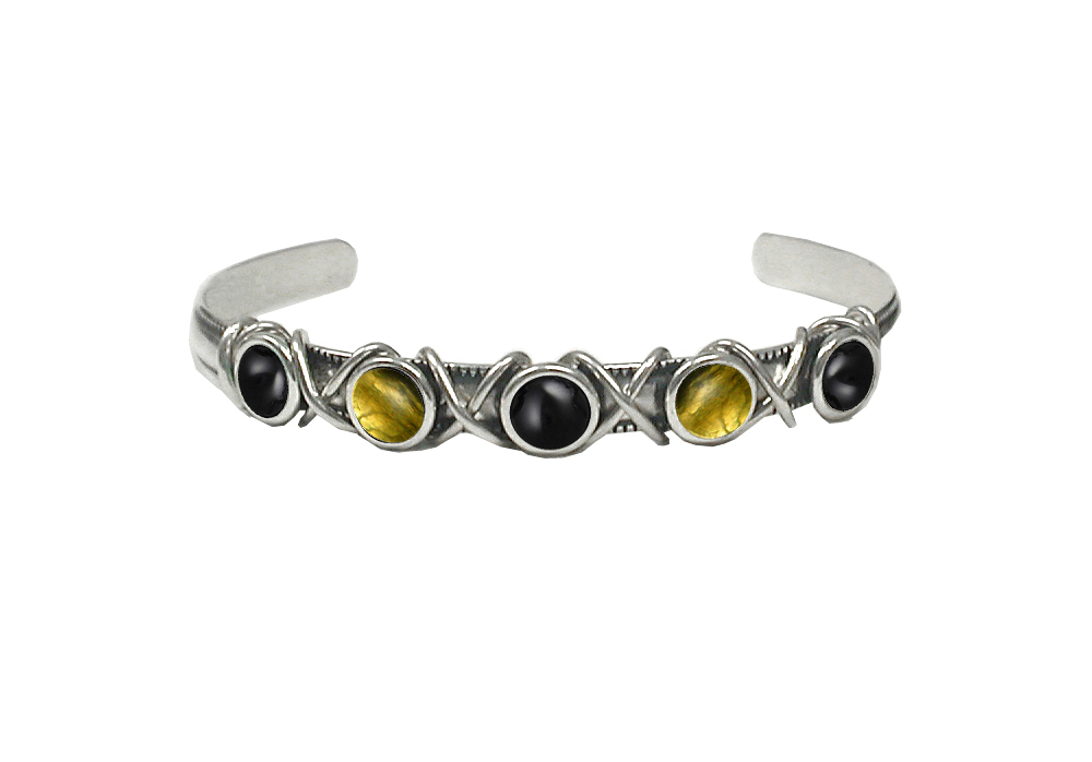 Sterling Silver Cuff Bracelet With Black Onyx And Citrine